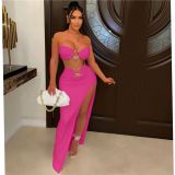 new arrivals strapless high slit 2 piece skirt set women's summer sets