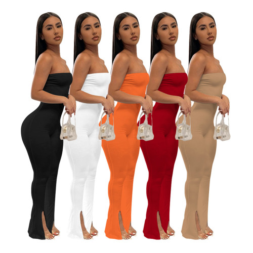 D88159 Women's Clothing Spring/Summer Solid Color Milk Silk Bra Solid Color Sexy Slim Fit Jumpsuit