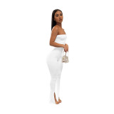 D88159 Women's Clothing Spring/Summer Solid Color Milk Silk Bra Solid Color Sexy Slim Fit Jumpsuit