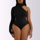 Half Turtleneck Shaping High Cut Waist Slimming Bodysuits Mock Neck One Shoulder Sleeve Jumpsuit Solid Bottoming Shirts Undies