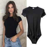 2023 New Women's Fashion Casual Square Neck Bodysuit Solid Color Sexy Slim Fit Short Sleeve T-shirt