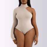 Half Turtleneck Shaping High Cut Waist Slimming Bodysuits Mock Neck One Shoulder Sleeve Jumpsuit Solid Bottoming Shirts Undies