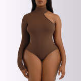 Half Turtleneck Shaping High Cut Waist Slimming Bodysuits Mock Neck One Shoulder Sleeve Jumpsuit Solid Bottoming Shirts Undies