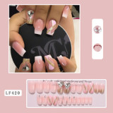 Pink fur Ball Diamond Ballerina Long Press On False Nails Patch Heart Shape Fake Nails Sets Wearable Full Cover Art Tips