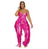 women tie dye multi fringe beach 2 two piece print tank top and pants set plus size fringes bodysuit set for women with fringe