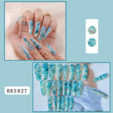 Lirches silver glitter long ballerina artificial false nails blue french press on nails with nail kit