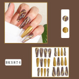 3D Flaming Cherry Fakenails Set Press On Faux Ongles French Long Coffin Tip DIY Manicure Supplies Leopard Design False Nail Kit