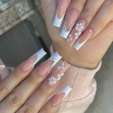 Pink fur Ball Diamond Ballerina Long Press On False Nails Patch Heart Shape Fake Nails Sets Wearable Full Cover Art Tips