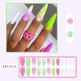 Lirches long ballerina rhinestone diamond artificial false nails pink butterfly printed press on nails