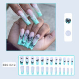 Lirches long ballerina rhinestone diamond artificial false nails pink butterfly printed press on nails