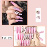 Lirches french wave pattern artificial false nails colorful rhinestone press on nails