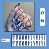 Lirches silver glitter long ballerina artificial false nails blue french press on nails with nail kit