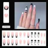 Lirches french wave pattern artificial false nails colorful rhinestone press on nails