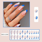 Lirches silver glitter long ballerina artificial false nails blue french press on nails with nail kit