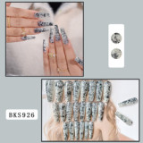 Lirches silver glitter long ballerina artificial false nails blue french press on nails with nail kit