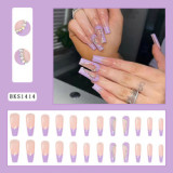 Lirches french wave pattern artificial false nails colorful rhinestone press on nails