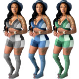 Summer Clothing Vest Top 2 Piece Set Mujer Outfits for Casual Plaid Two Pieces Set Women Sets Hot Shorts