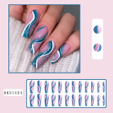 Lirches summer bling rhinestone artificial false nails diamond ocean hawaii press on nails