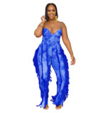 women tie dye multi fringe beach 2 two piece print tank top and pants set plus size fringes bodysuit set for women with fringe
