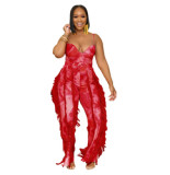 women tie dye multi fringe beach 2 two piece print tank top and pants set plus size fringes bodysuit set for women with fringe