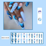 Lirches silver glitter long ballerina artificial false nails blue french press on nails with nail kit