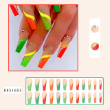 Lirches french wave pattern artificial false nails colorful rhinestone press on nails