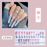 Pink fur Ball Diamond Ballerina Long Press On False Nails Patch Heart Shape Fake Nails Sets Wearable Full Cover Art Tips