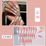 Pink fur Ball Diamond Ballerina Long Press On False Nails Patch Heart Shape Fake Nails Sets Wearable Full Cover Art Tips
