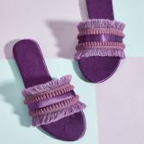 Bulk Wholesale Satin Lilac Sandals Slides Shoes Tassel Outdoor Slippers Shoes Tassel Sandals For Women Casual Shoes For Ladies