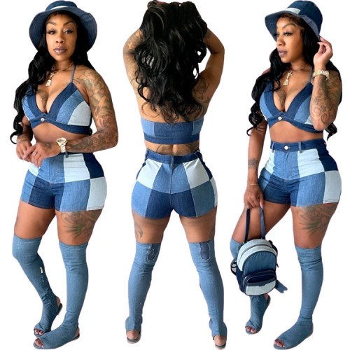 Summer Clothing Vest Top 2 Piece Set Mujer Outfits for Casual Plaid Two Pieces Set Women Sets Hot Shorts