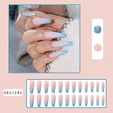 Lirches silver glitter long ballerina artificial false nails blue french press on nails with nail kit