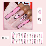 Lirches long ballerina rhinestone diamond artificial false nails pink butterfly printed press on nails