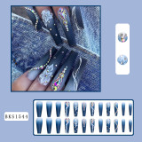 Lirches summer bling rhinestone artificial false nails diamond ocean hawaii press on nails