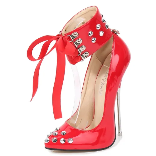 Woman Shoes New Arrivals 2023 16CM Height Increasing Thin Heel Stiletto Removable Lace Straps Heels Luxury Riveted High Heels