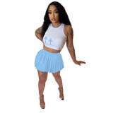 Wholesale designer clothing summer crop tank top 2 pieces short sets casual two piece pleated skirt set women