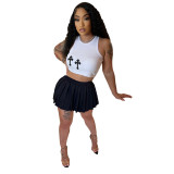 Wholesale designer clothing summer crop tank top 2 pieces short sets casual two piece pleated skirt set women