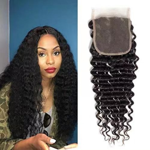 Human Hair Deep Wave Curly 4*4 Lace Closures Brazilian