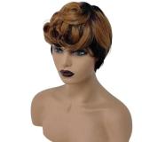 12A Human Hair Short Curly Wig With Bangs Pixie Fringe Wig