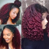 12A Human Hair 1B/99j Red Curly Bob 13*4 Lace 200% Density