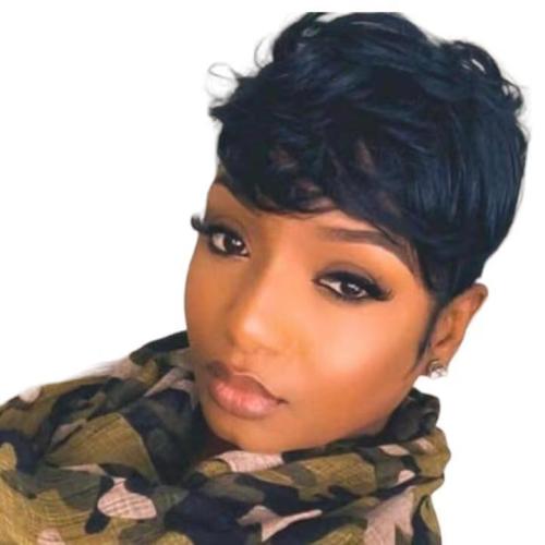 12A Human Hair Short Curly Wig With Bangs Pixie Fringe Wig