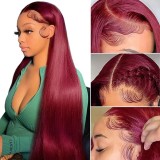 12A Human Hair 99j maroon Straight Wig 13*4 Frontal Indian