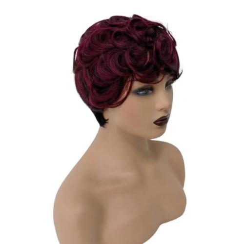 12A Human Hair Short Curly Wig With Bangs Pixie Fringe Wig