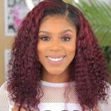 12A Human Hair Water Wave 1B/99j Red 13*4 Frontal Lace Bob