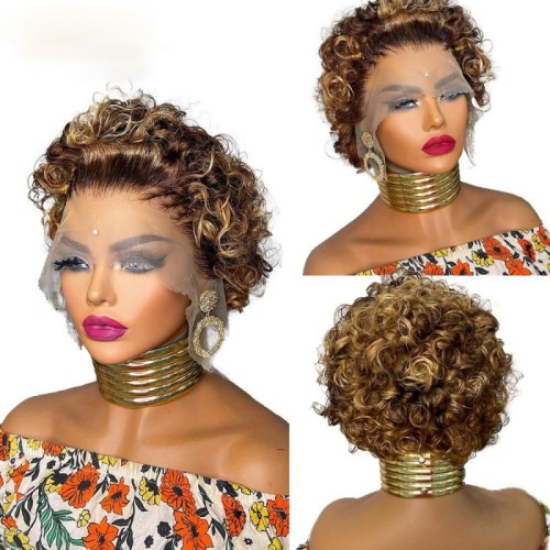 Baolingshop Pixie Curly Wig WIth T Lace Brazilian Natural Human Hair WIG Hair