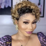 Baolingshop Pixie Curly Wig WIth T Lace Brazilian Natural Human Hair WIG Hair