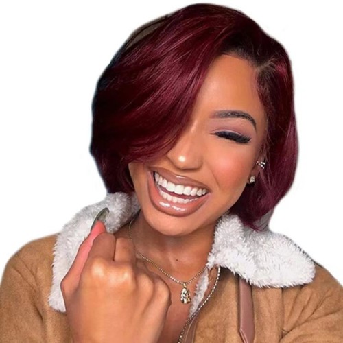12A Human Hair Burgundy 1B/99j Red 13*4 Tansparent Lace Wig