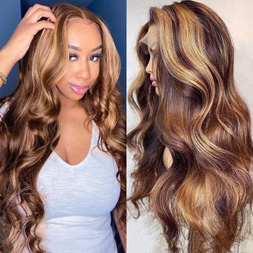 12A Highlight Piano 4/27 Body Wave Wig 13*4 Lace Human Hair