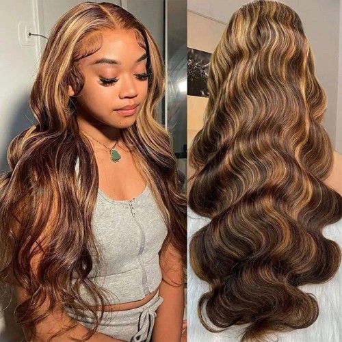 12A Highlight Piano 4/27 Body Wave Wig 13*4 Lace Human Hair