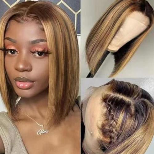 Baolingshop 12A Brazilian Piano 4/27 Straight Bob With 13*4 Lace Wig