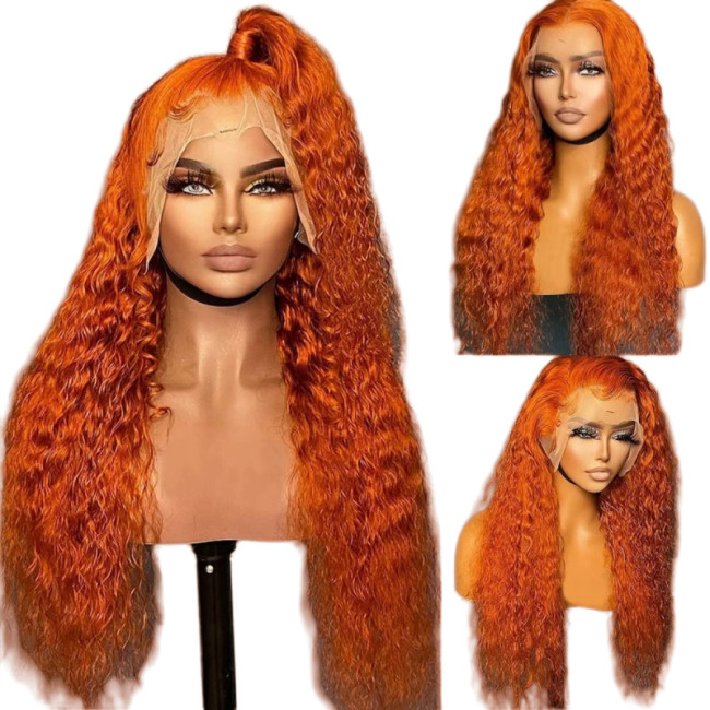 12A Orange 350# Deep Wave Wig 200%density 13*4 Human Hair